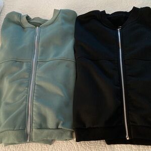 Black and Green Zip-Up sweatshirts, no hoods.